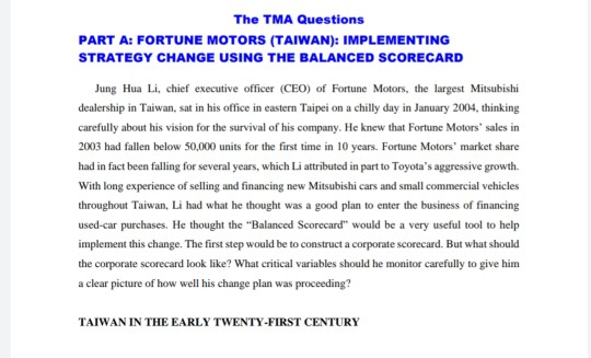 The TMA Questions PART A: FORTUNE MOTORS