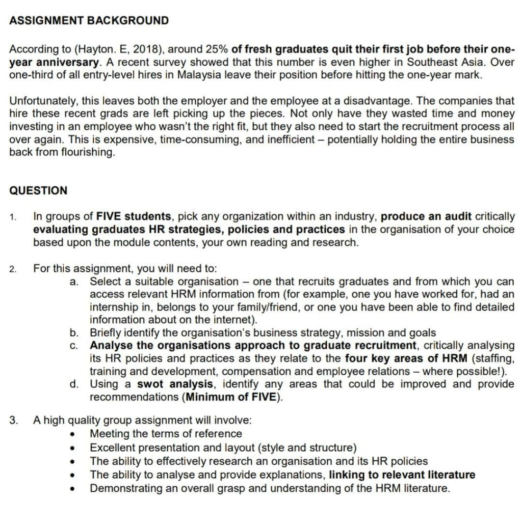 ASSIGNMENT BACKGROUND According to (Hayton. E,