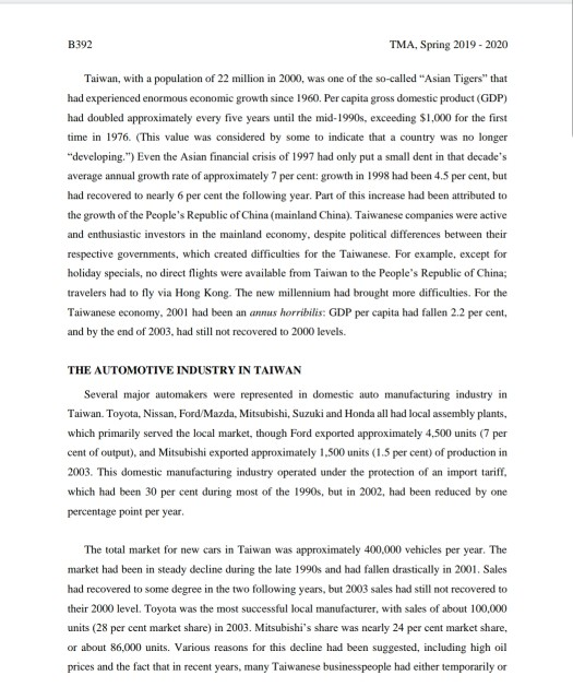 The TMA Questions PART A: FORTUNE MOTORS