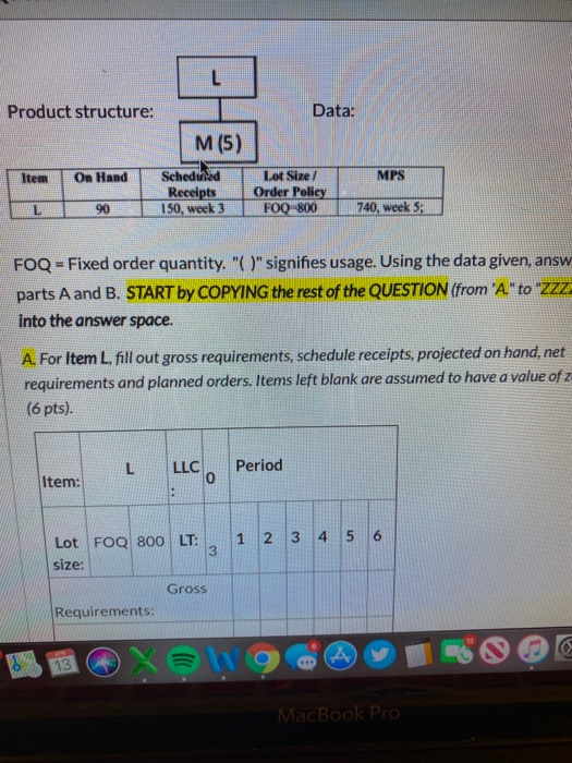 Product structure: Data: M(5) On Hand MPS
