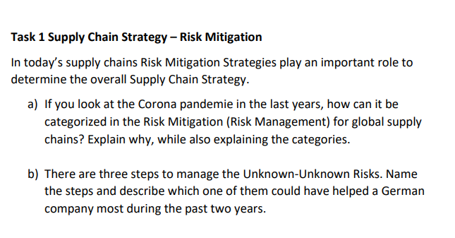 Task 1 Supply Chain Strategy - Risk Mitigation In