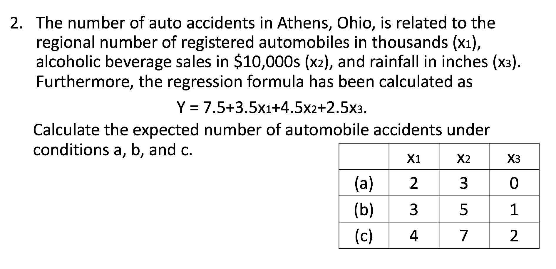 2. The number of auto accidents in Athens, Ohio,