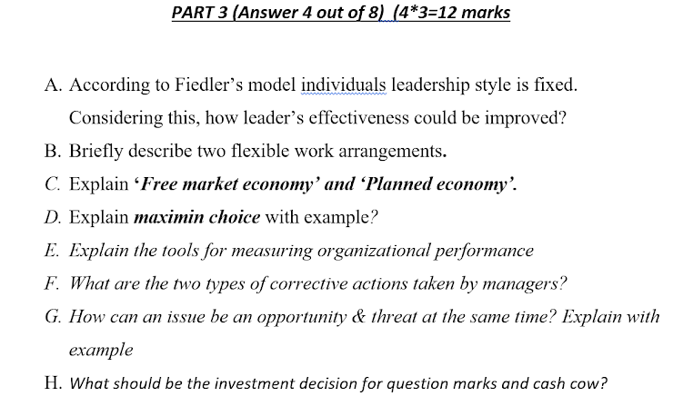 PART 3 (Answer 4 out of 8) (4*3=12 marks A.