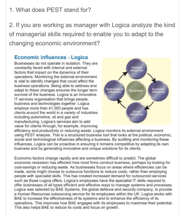 1. What does PEST stand for? 2. If you are