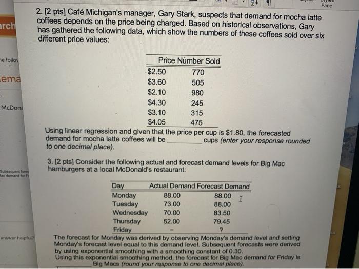 Pane arch 2. [2 pts] Caf Michigan's manager, Gary