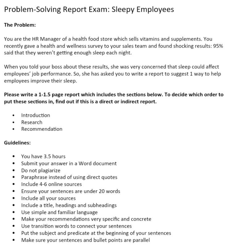 Problem-solving Report Exam: Sleepy Employees The