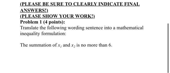 (PLEASE BE SURE TO CLEARLY INDICATE FINAL