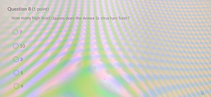Question 8 (1 point) How many high-level clauses