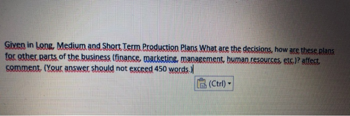 Given in Long, Medium and Short Term Production