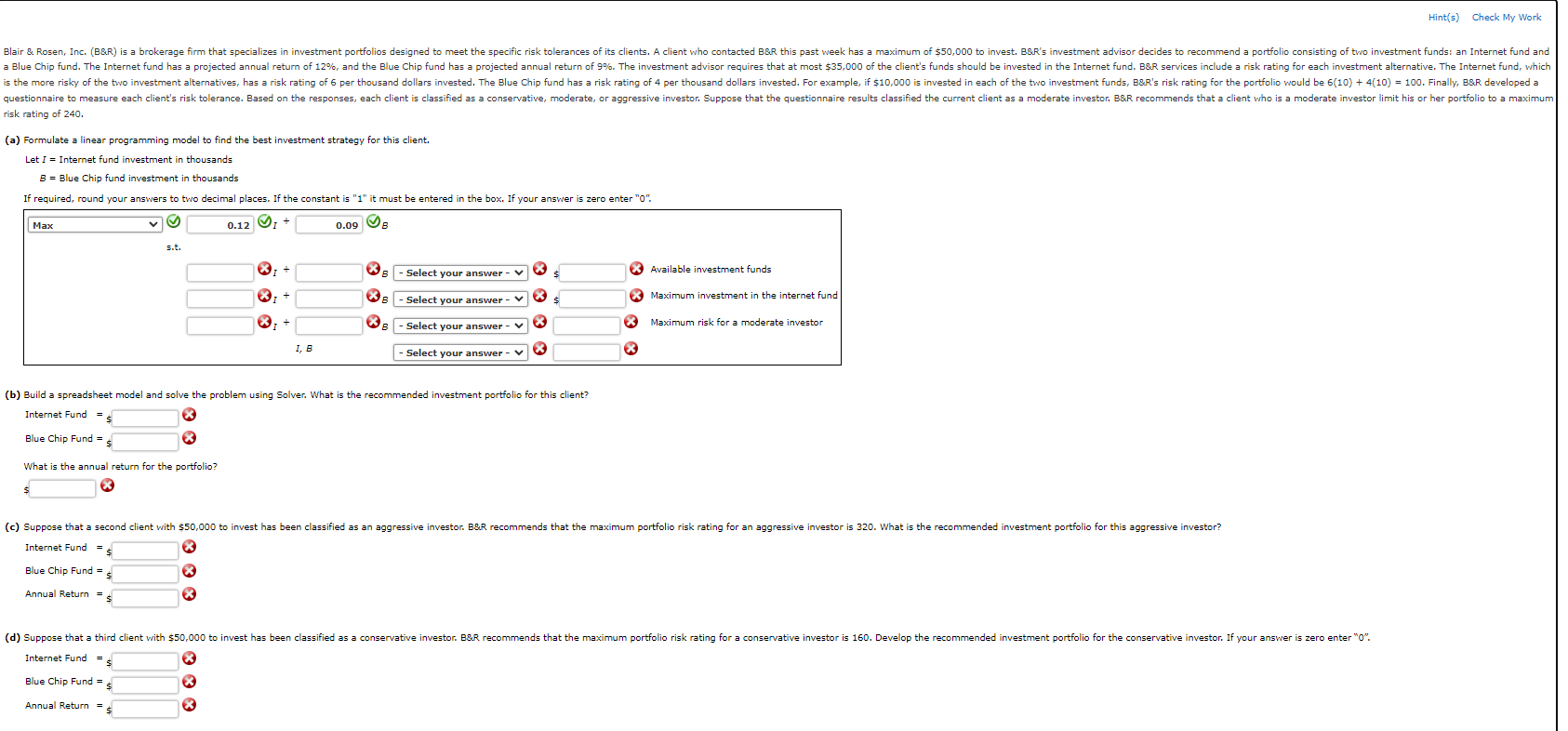 risk rating of 240 . (a) Formulate a linear