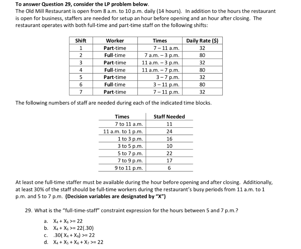 To answer Question 29, consider the LP problem