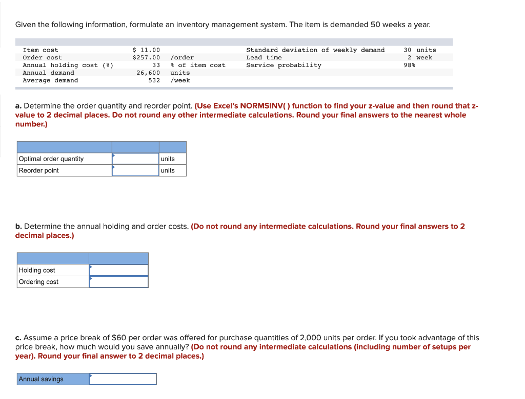 Given the following information, formulate an