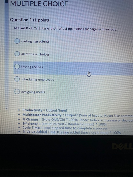 MULTIPLE CHOICE Question 1 (1 point) At Hard Rock