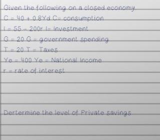 Given the following on a closed economy