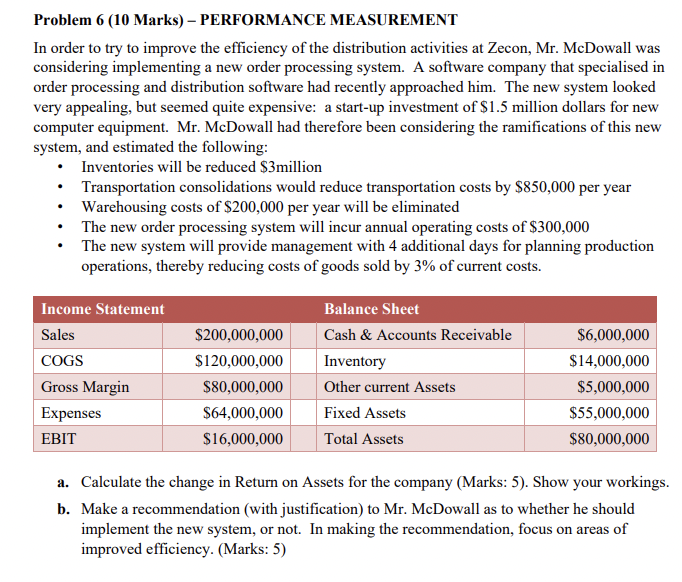 Problem 6 (10 Marks) - PERFORMANCE MEASUREMENT In