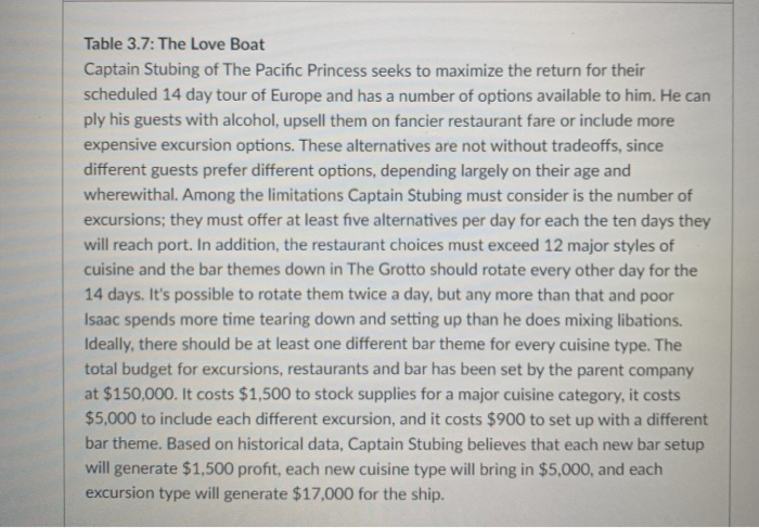 Table 3.7: The Love Boat Captain Stubing of The