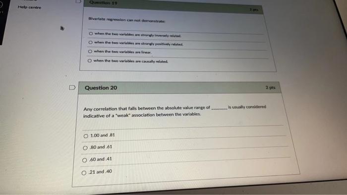 Help centre D Question 19 Bivariate regression