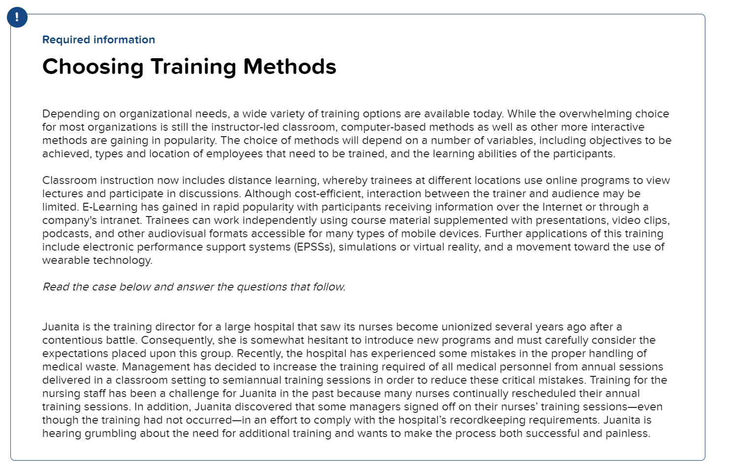 Required information Choosing Training Methods