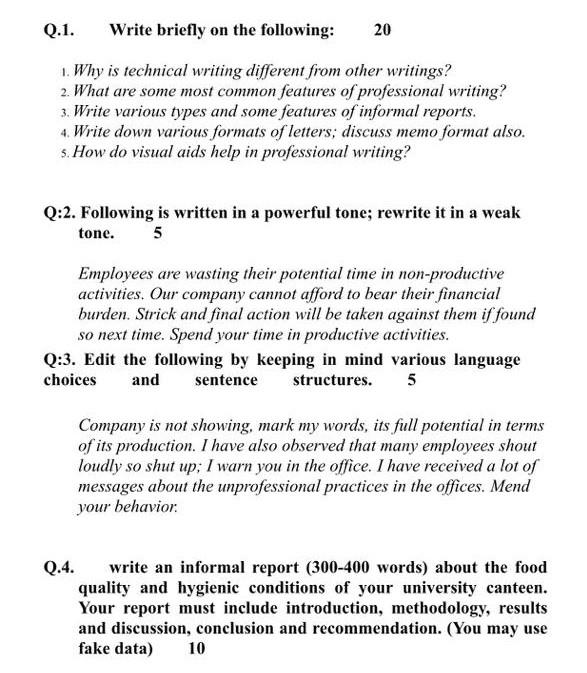 Please solve only Question 4 Q.1. Write briefly
