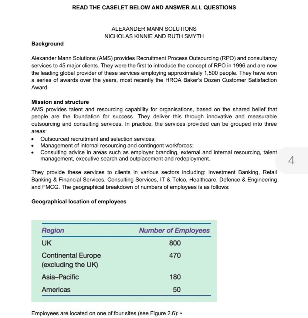 READ THE CASELET BELOW AND ANSWER ALL QUESTIONS