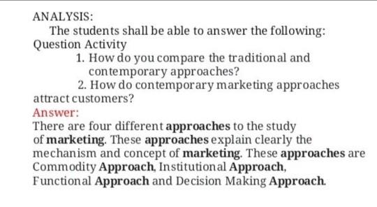 ANALYSIS: The students shall be able to answer