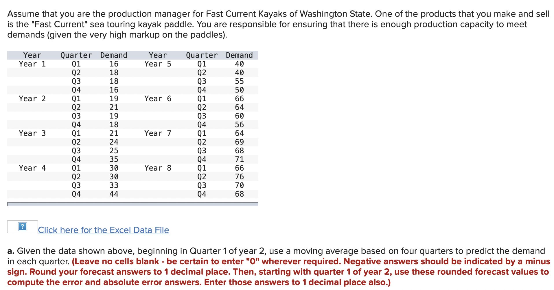 Assume that you are the production manager for