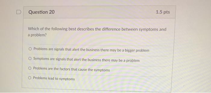 Question 20 1.5 pts Which of the following best