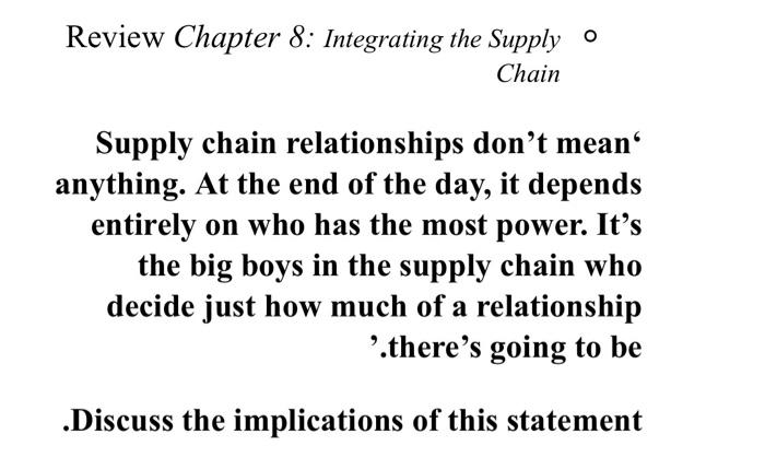 Review Chapter 8: Integrating the Supply Chain