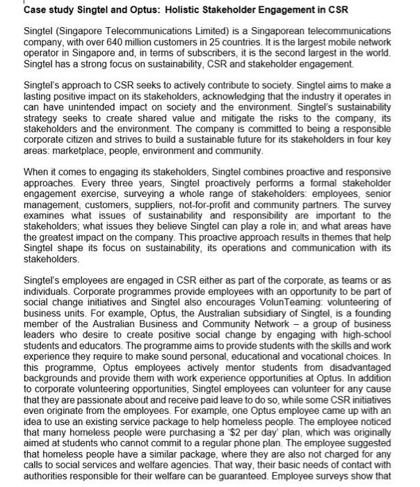 please answer Case study Singtel and Optus: