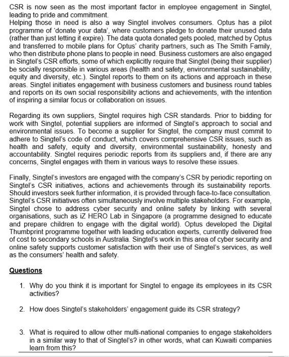 please answer Case study Singtel and Optus: