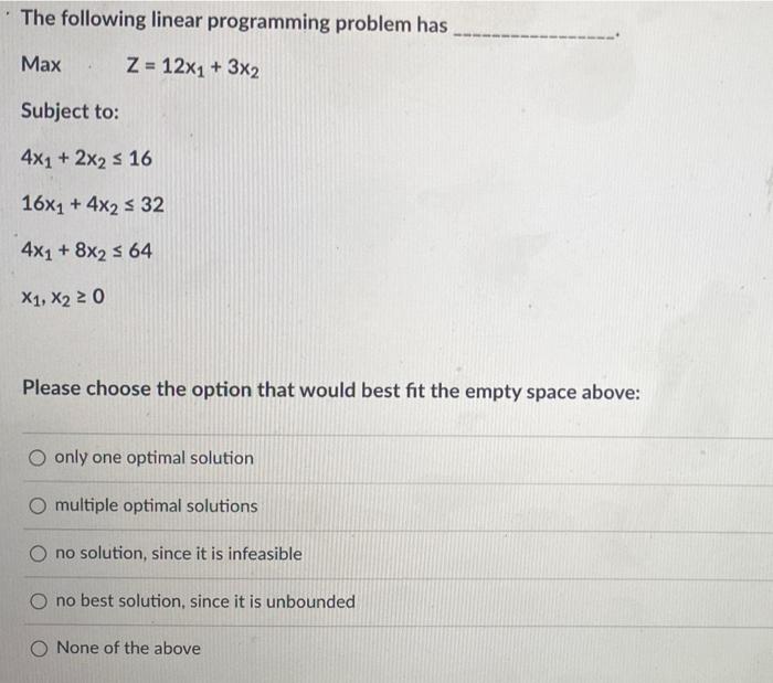 The following linear programming problem has Max
