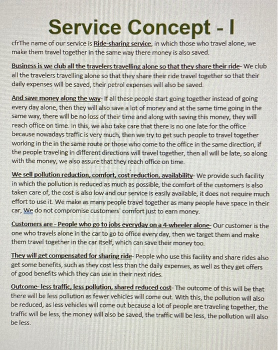 Read the Service Concept attached. Write the