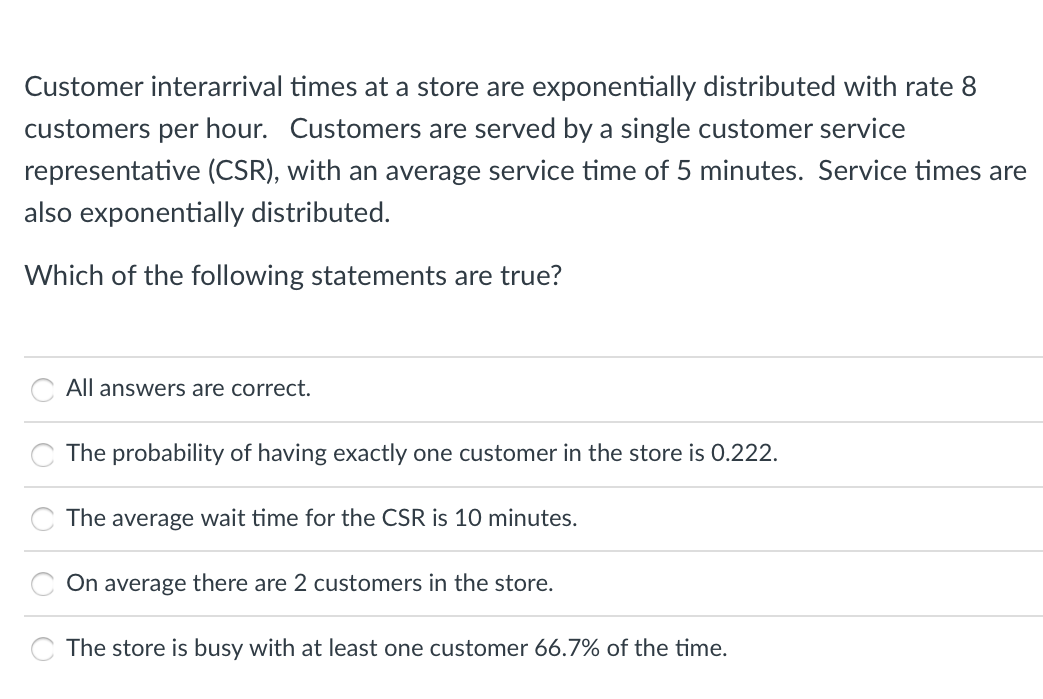 Customer interarrival times at a store are