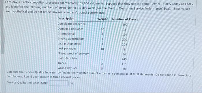 Each day, a FedEx competitor processes