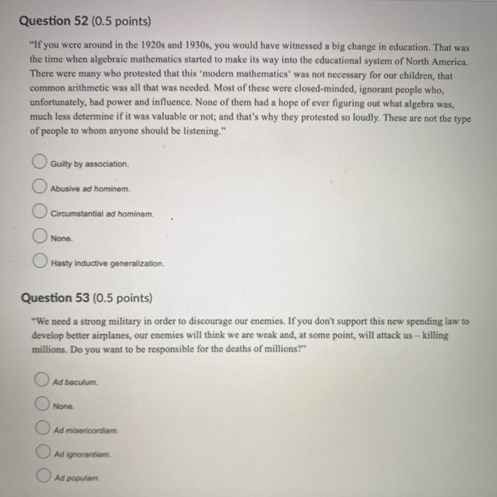please answer 52, 53 Question 52 (0.5 points) "If