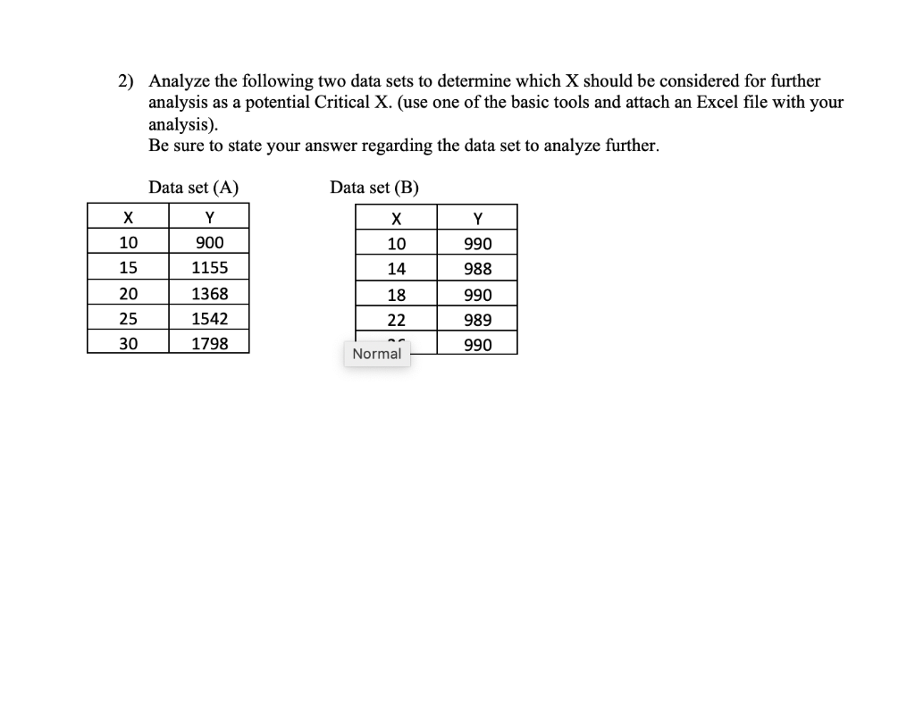 2) Analyze the following two data sets to