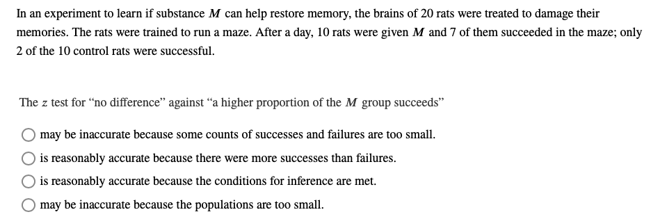 In an experiment to learn if substance M can help