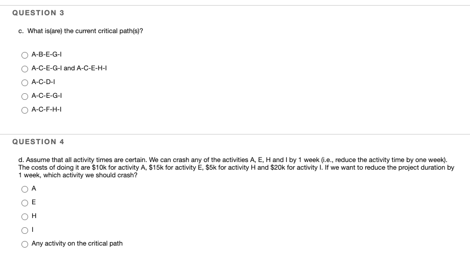 QUESTION 1 Consider a project with the activities