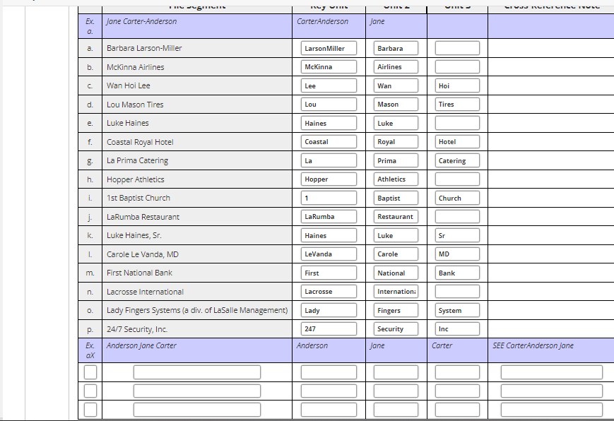 Code each name by entering the units in the