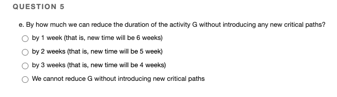 QUESTION 1 Consider a project with the activities