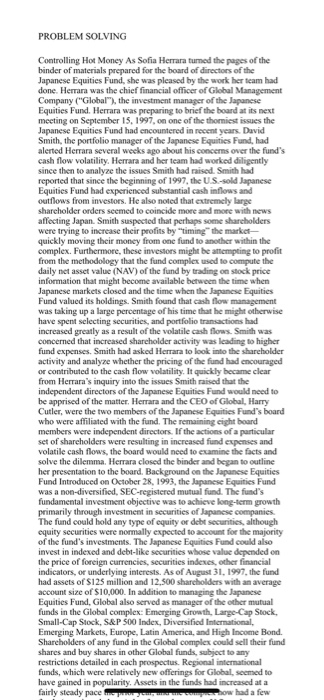 PROBLEM SOLVING Controlling Hot Money As Sofia