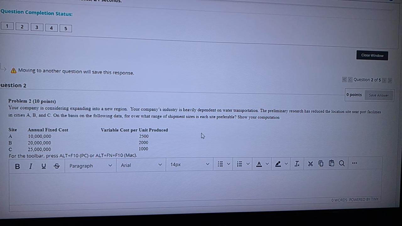 Question Completion Status: 1 2 3 4 5 Close