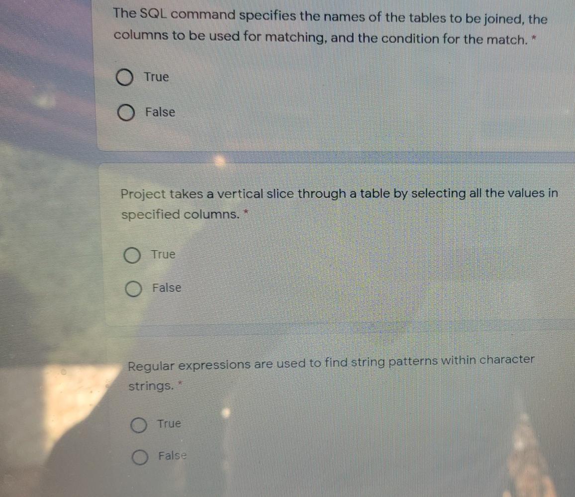 The SQL command specifies the names of the tables
