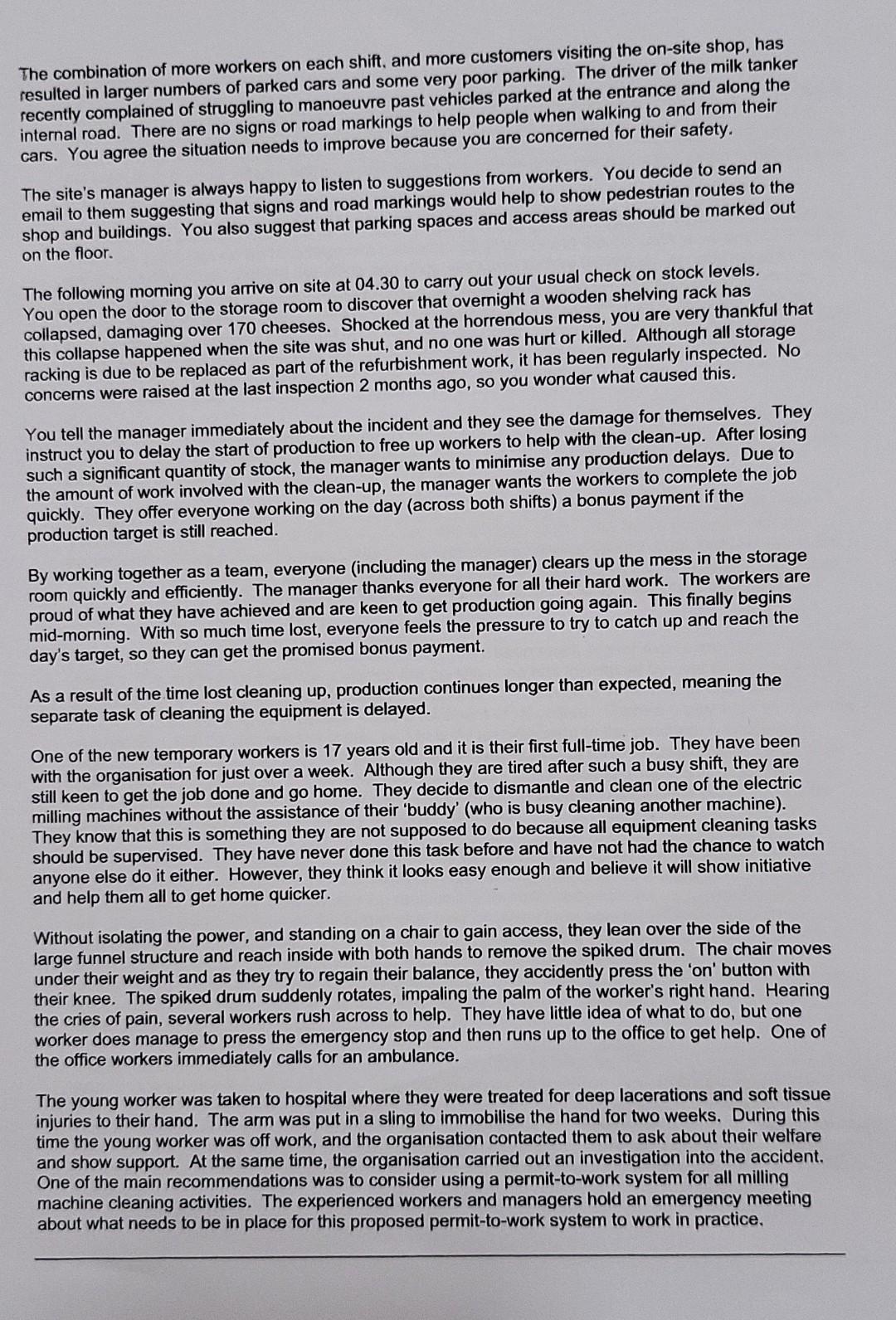 SCENARIO You are a shift supervisor working for