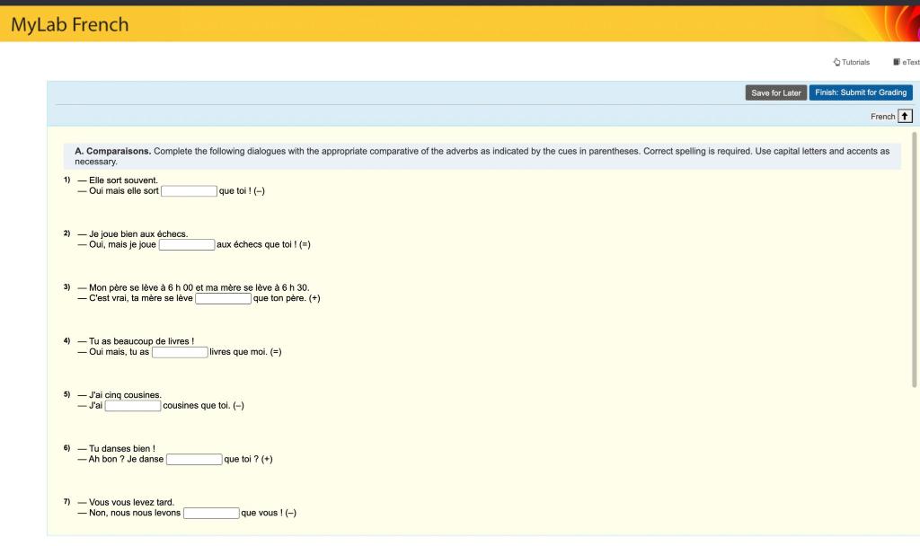 MyLab French Tutorials Text Save for Later
