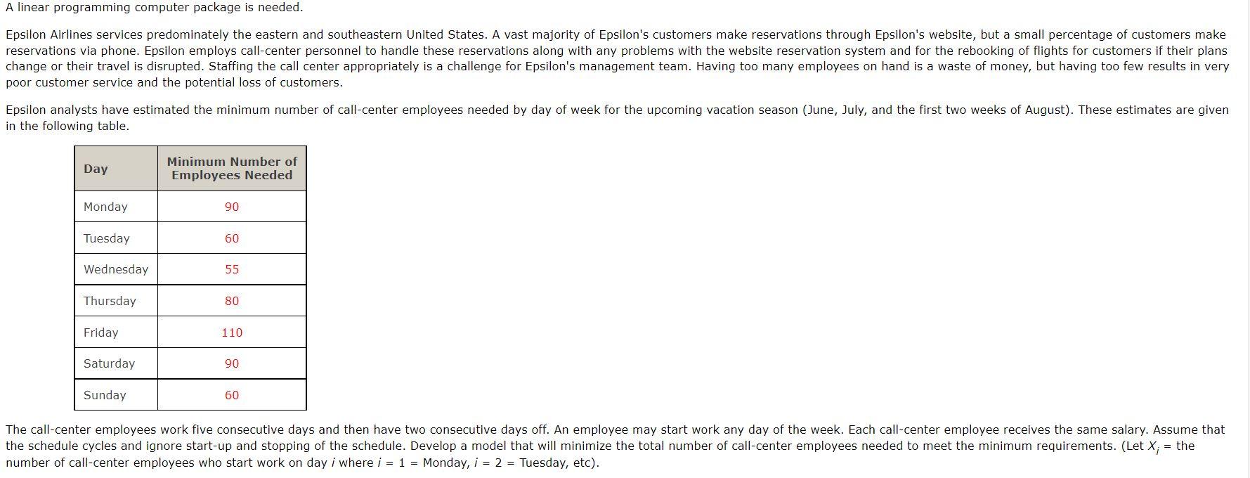 A linear programming computer package is needed.