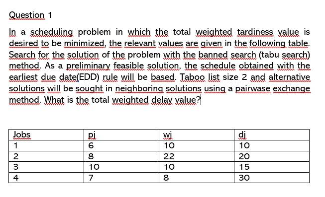 Question 1 In a scheduling problem in which the