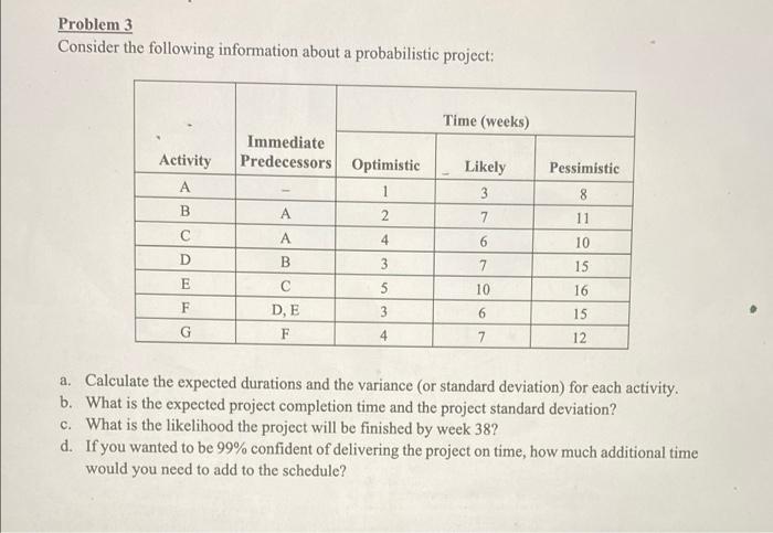 Problem 3 Consider the following information