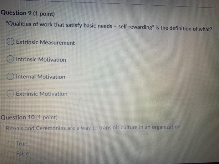 Question 9 (1 point) "Qualities of work that