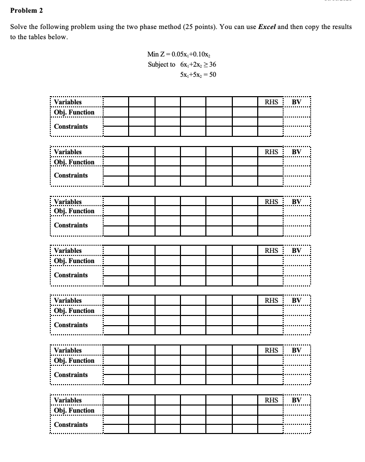 Problem 2 Solve the following problem using the